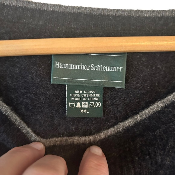 Hammacher Schlemmer Men's Light Navy Blue XXL Contrast Cashmere Washable Sweater - Picture 4 of 11